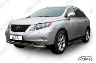 Защита переднего бампера d76+d57 двойная Arbori нерж. сталь для Lexus RX350 2009-2012