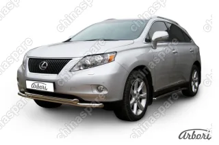 Защита переднего бампера d57+d57 двойная Arbori нерж. сталь для Lexus RX350 2009-2012
