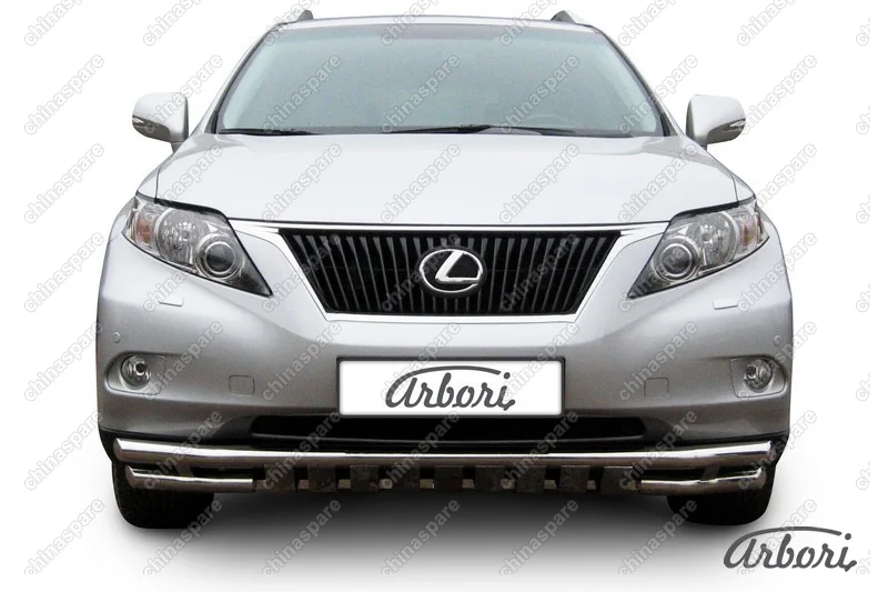 Защита переднего бампера d57+d57 двойная с защитой картера Arbori нерж. сталь для Lexus RX350 2009-2012