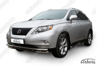 Защита переднего бампера d57+d57 двойная с защитой картера Arbori нерж. сталь для Lexus RX350 2009-2012