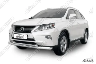 Защита переднего бампера d76+d57 двойная Arbori нерж. сталь для Lexus RX350/RX-270 2012-2015