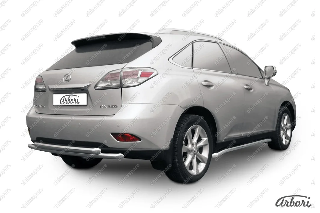 Защита заднего бампера d57+d57 двойная  Arbori нерж. сталь для Lexus RX350/RX-270 2012-2015