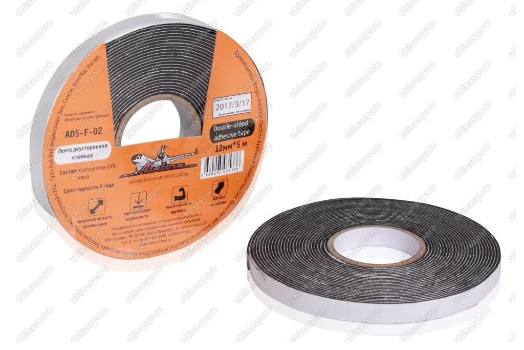 Лента двусторонняя клейкая, 12 мм*5 м, вспененная основа, черная