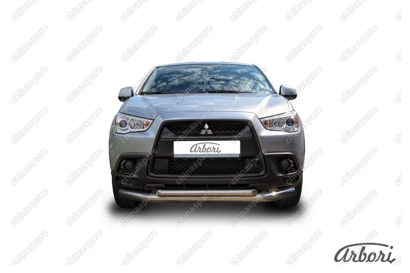 Защита переднего бампера d76+d57 двойная Arbori нерж. сталь для Mitsubishi ASX 2015-2018