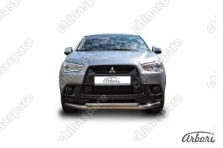 Защита переднего бампера d76+d57 двойная Arbori нерж. сталь для Mitsubishi ASX 2015-2018