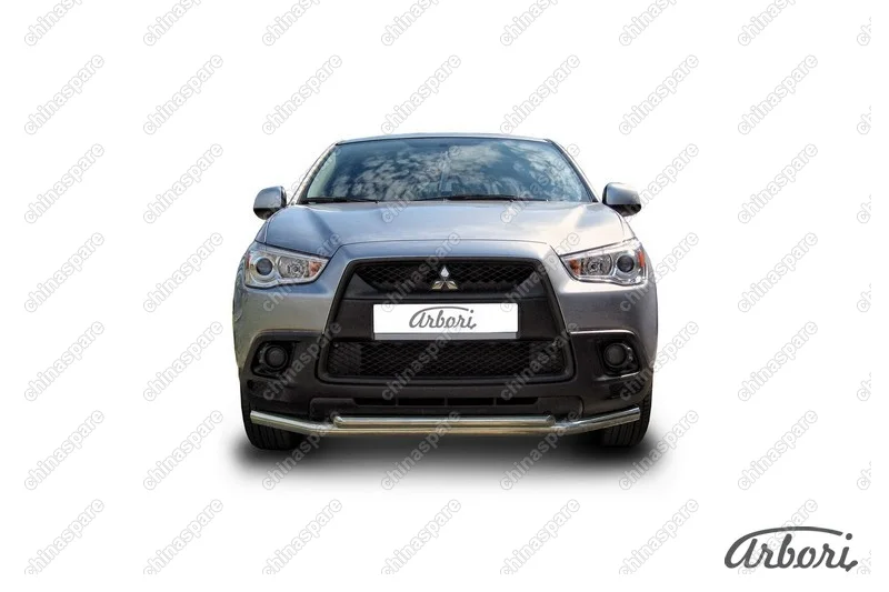 Защита переднего бампера d57+d42 двойная Arbori нерж. сталь для Mitsubishi ASX 2015-2018