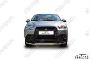 Защита переднего бампера d57+d42 двойная Arbori нерж. сталь для Mitsubishi ASX 2015-2018