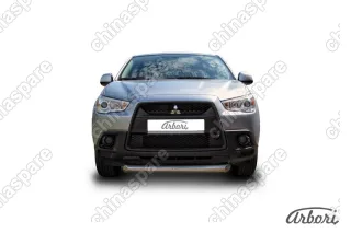 Защита переднего бампера d76 короткая Arbori нерж. сталь для Mitsubishi ASX 2015-2018