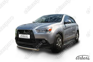 Защита переднего бампера d76 короткая Arbori нерж. сталь для Mitsubishi ASX 2015-2018