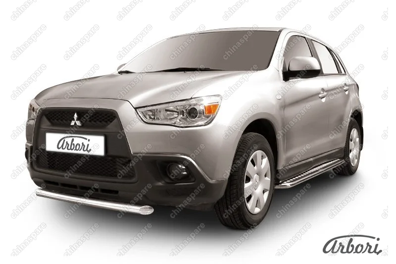Защита переднего бампера d57 короткая Arbori нерж. сталь для Mitsubishi ASX 2015-2018