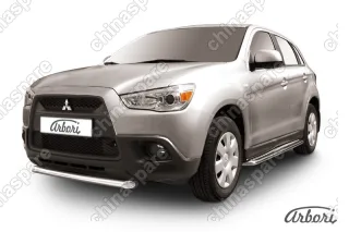 Защита переднего бампера d57 короткая Arbori нерж. сталь для Mitsubishi ASX 2015-2018