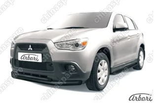 Защита переднего бампера d76+d57 двойная Arbori черн. для Mitsubishi ASX 2015-2018