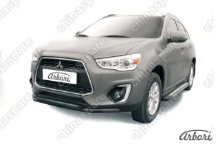 Защита переднего бампера d57+d42 двойная Arbori черн. для MITSUBISHI ASX 2014-нв
