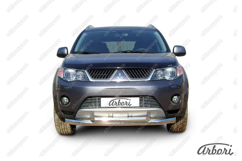 AFZDAMXL04 Защита переднего бампера d76+d57 двойная Arbori нерж. сталь для Mitsubishi OUTLANDER XL 2007-2009