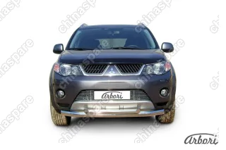 AFZDAMXL04 Защита переднего бампера d76+d57 двойная Arbori нерж. сталь для Mitsubishi OUTLANDER XL 2007-2009