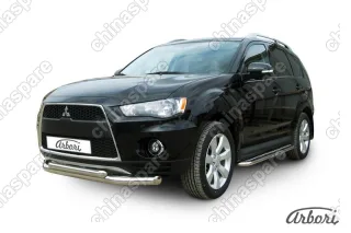 AFZDAMXL103 Защита переднего бампера d76+d57 двойная Arbori нерж. сталь для Mitsubishi OUTLANDER XL 2010-2012