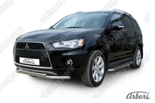 AFZDAMXL105 Защита переднего бампера d57+d42 двойная Arbori нерж. сталь для Mitsubishi OUTLANDER XL 2010-2012