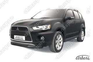 AFZDAMXL103B Защита переднего бампера d76+d57 двойная Arbori черн. для Mitsubishi OUTLANDER XL 2010-2012