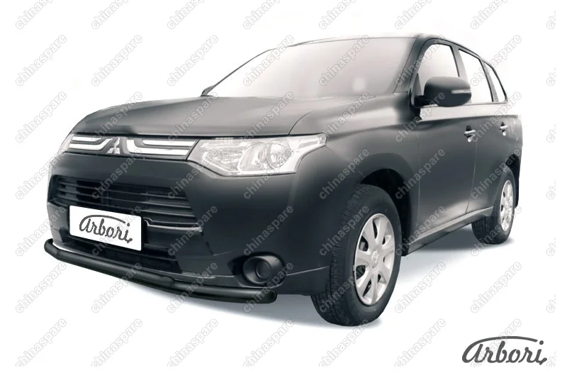 AFZDAMOUT1402B Защита переднего бампера d57+d42 двойная Arbori черн. для Mitsubishi OUTLANDER 2014-2015