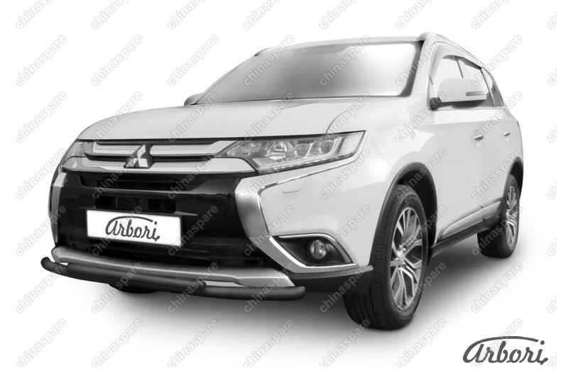 AFZDAMOUT1502B Защита переднего бампера d57+d42 двойная Arbori черн. для Mitsubishi OUTLANDER 2015-нв
