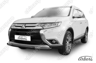 AFZDAMOUT1502B Защита переднего бампера d57+d42 двойная Arbori черн. для Mitsubishi OUTLANDER 2015-нв