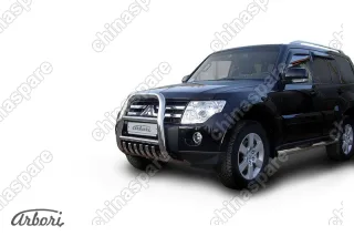 Кенгурятник d76 высокий с защитой картера Arbori нерж. сталь для Mitsubishi PAJERO IV 2014-нв