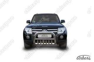 Кенгурятник d76 низкий с защитой картера Arbori нерж. сталь для Mitsubishi PAJERO IV 2014-нв