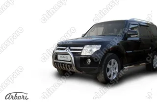Кенгурятник d76 низкий с защитой картера Arbori нерж. сталь для Mitsubishi PAJERO IV 2014-нв