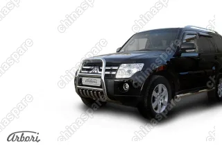 Кенгурятник d57 высокий с защитой картера Arbori нерж. сталь для Mitsubishi PAJERO IV 2014-нв
