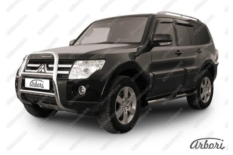 Кенгурятник d57 высокий  Arbori нерж. сталь для Mitsubishi PAJERO IV 2014-нв