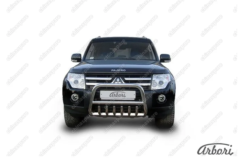 Кенгурятник d57 низкий c защитой картера Arbori нерж. сталь для Mitsubishi PAJERO IV 2014-нв
