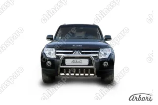 Кенгурятник d57 низкий c защитой картера Arbori нерж. сталь для Mitsubishi PAJERO IV 2014-нв