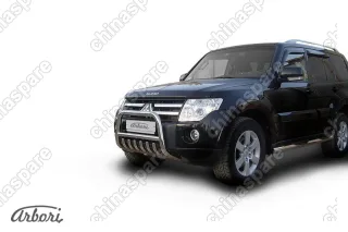 Кенгурятник d57 низкий c защитой картера Arbori нерж. сталь для Mitsubishi PAJERO IV 2014-нв