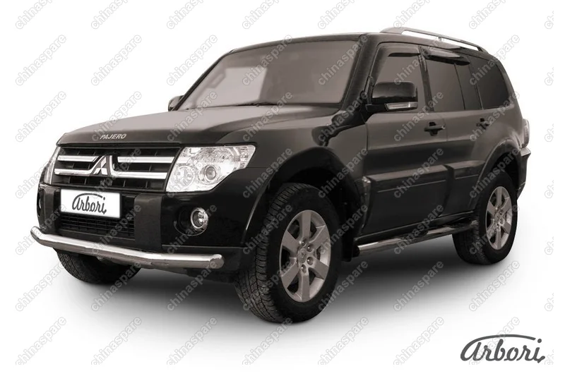 Защита переднего бампера d76 Arbori нерж. сталь для Mitsubishi PAJERO IV 2014-нв