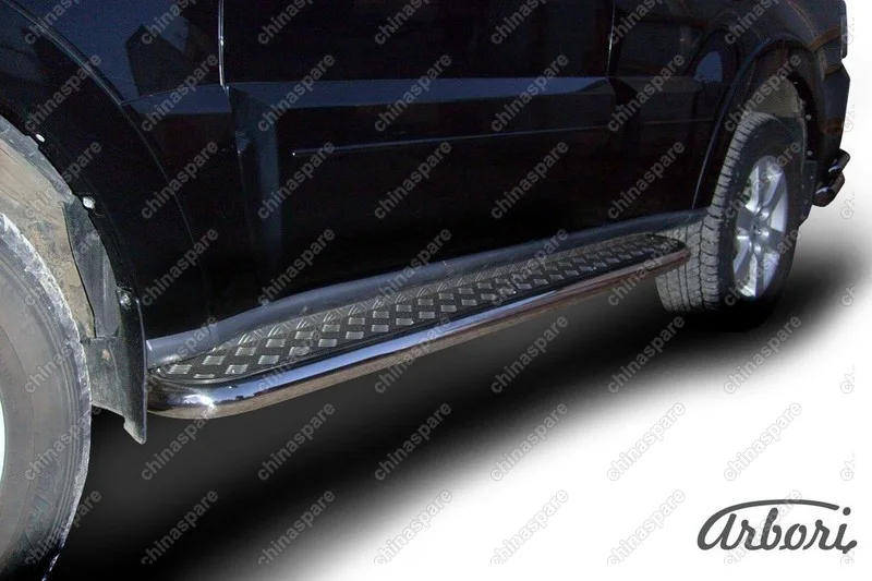 Защита порогов d57 с листом Arbori нерж. сталь для Mitsubishi PAJERO IV 2014-нв