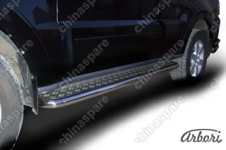 Защита порогов d57 с листом Arbori нерж. сталь для Mitsubishi PAJERO IV 2014-нв