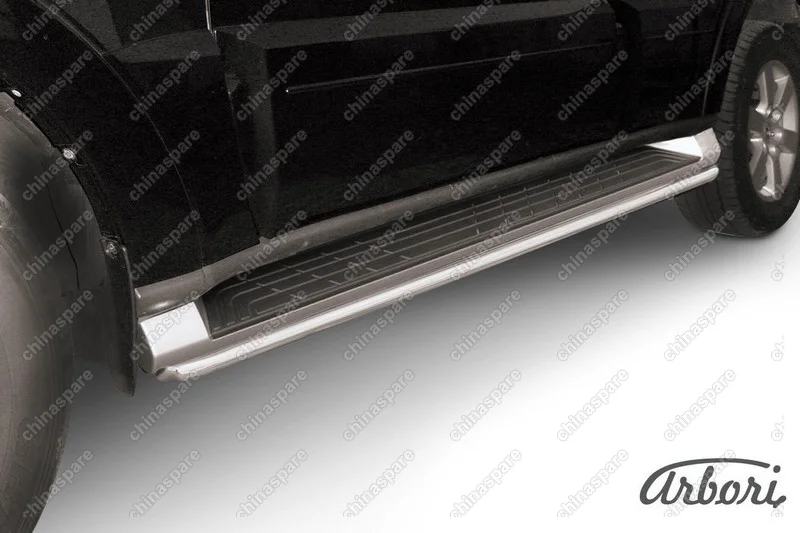 Защита штатного порога d42 Arbori нерж. сталь для Mitsubishi PAJERO IV 2014-нв