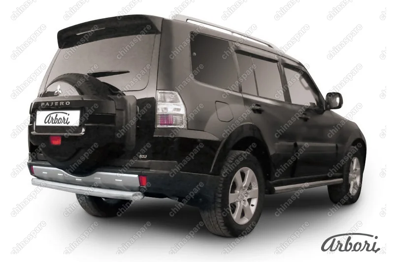 Защита заднего бампера d76 короткая Arbori нерж. сталь для Mitsubishi PAJERO IV 2014-нв