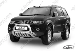 AFZDAMPS01 Кенгурятник d76 низкий с защитой картера Arbori нерж. сталь для Mitsubishi PAJERO SPORT 2002-2010