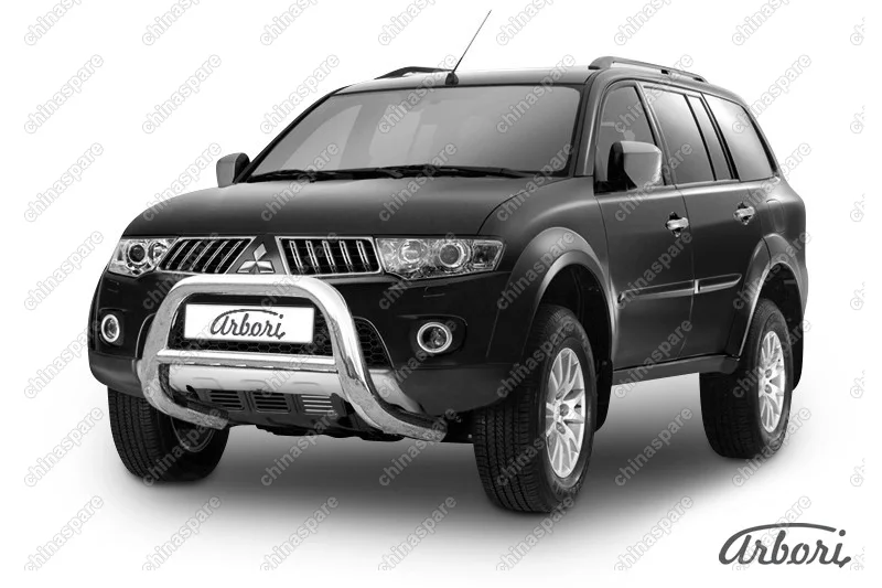 AFZDAMPS02 Кенгурятник d76 низкий Arbori нерж. сталь для Mitsubishi PAJERO SPORT 2002-2010