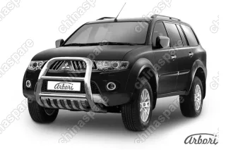 AFZDAMPS03 Кенгурятник d57 высокий с защитой картера Arbori нерж. сталь для Mitsubishi PAJERO SPORT 2002-2010