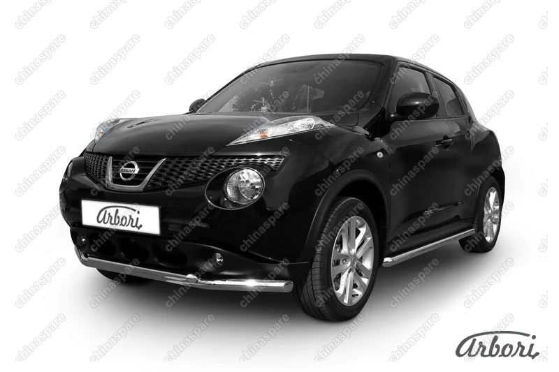 AFZDANJ4WD03 Защита переднего бампера d57+d42 двойная Arbori нерж. сталь для Nissan JUKE 2011-2014
