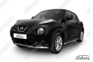 AFZDANJ4WD03 Защита переднего бампера d57+d42 двойная Arbori нерж. сталь для Nissan JUKE 2011-2014