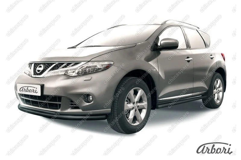 AFZDANIM1102B Защита переднего бампера d57+d42 двойная Arbori черн. для Nissan MURANO 2011-2015