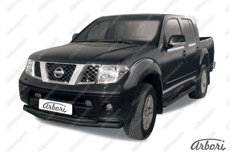 AFZDANIN06B Защита переднего бампера d76+d57 двойная Arbori черн. для Nissan NAVARA 2014-нв