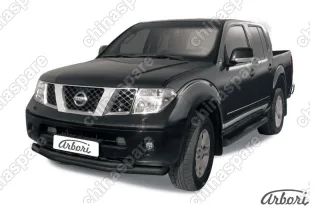 AFZDANIN06B Защита переднего бампера d76+d57 двойная Arbori черн. для Nissan NAVARA 2014-нв
