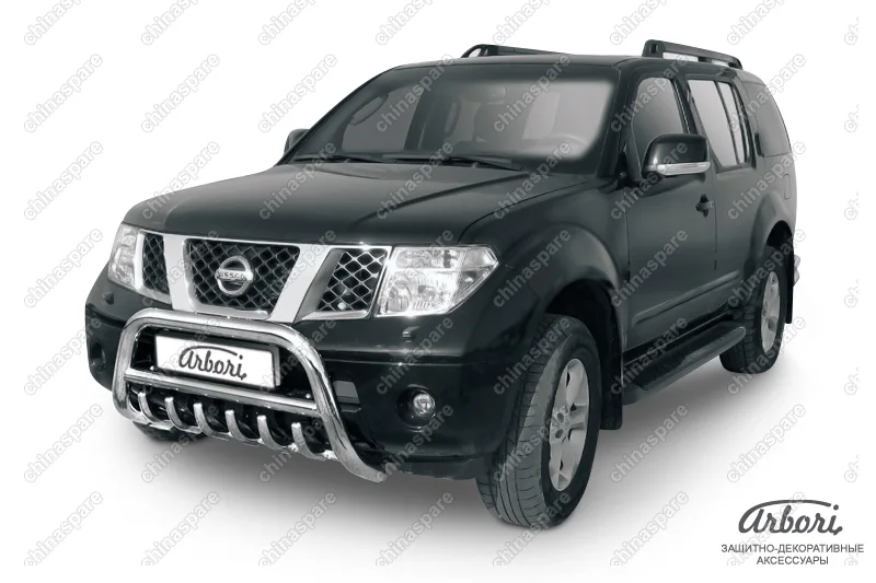 AFZDANIP03 Кенгурятник d76 низкий с защитой картера Arbori нерж. сталь для Nissan PATHFINDER 2004-2010