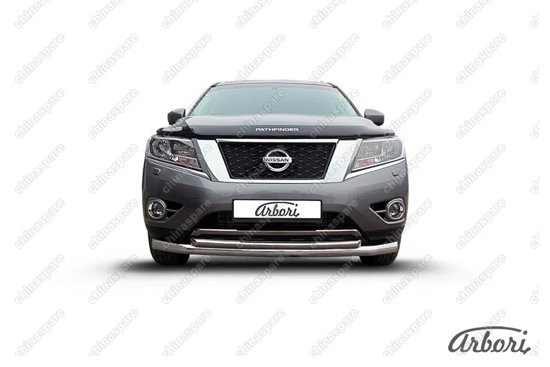 AFZDANIP1403 Защита переднего бампера d76+d57 двойная Arbori нерж. сталь для NISSAN Pathfinder 2014-нв