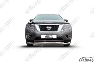 AFZDANIP1403 Защита переднего бампера d76+d57 двойная Arbori нерж. сталь для NISSAN Pathfinder 2014-нв