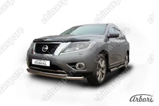AFZDANIP1403 Защита переднего бампера d76+d57 двойная Arbori нерж. сталь для NISSAN Pathfinder 2014-нв